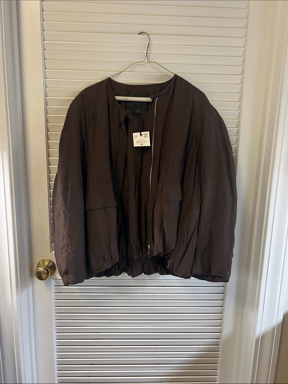 Zara Dark Brown Bomber Jacket with Elastic Hem MEDIUM